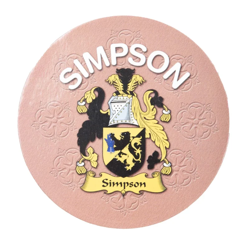 simpson family name round cork coaster