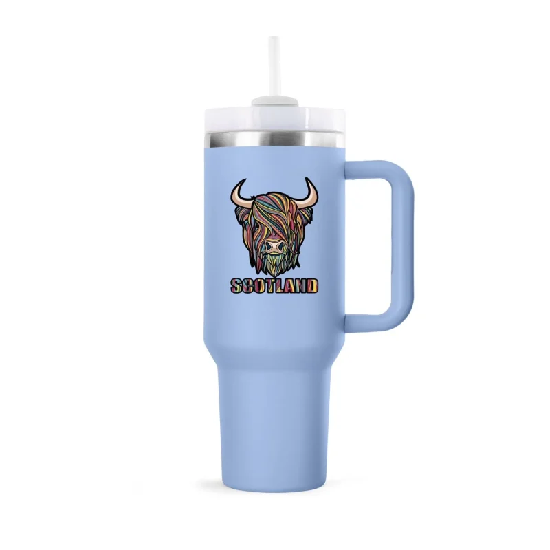 sky blue 40oz pastel highland cow cup with straw