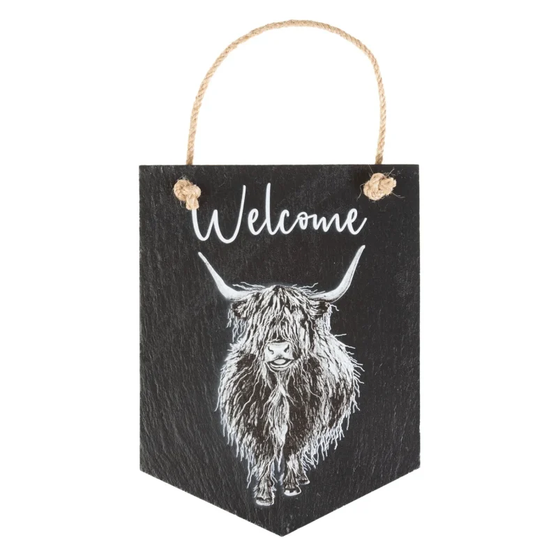 slate highland cow flag hanger gryscl