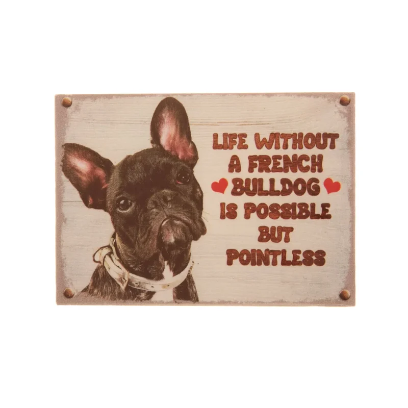 small black white french bulldog fridge magnet