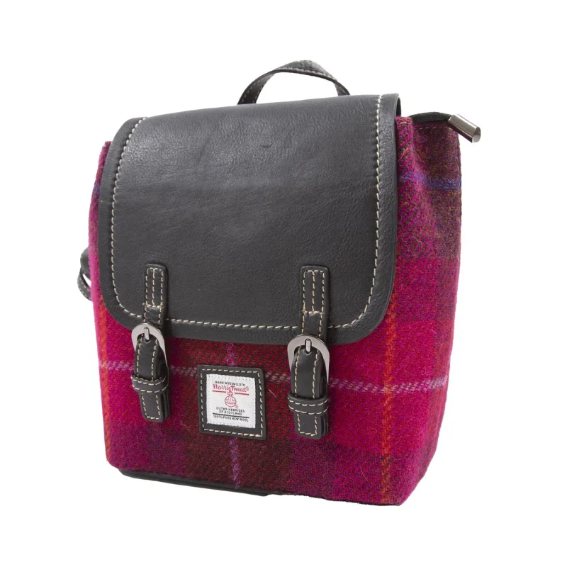 small cerise check leather backpack