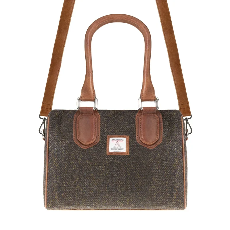 small leather handbag dark brown barleycorn tan