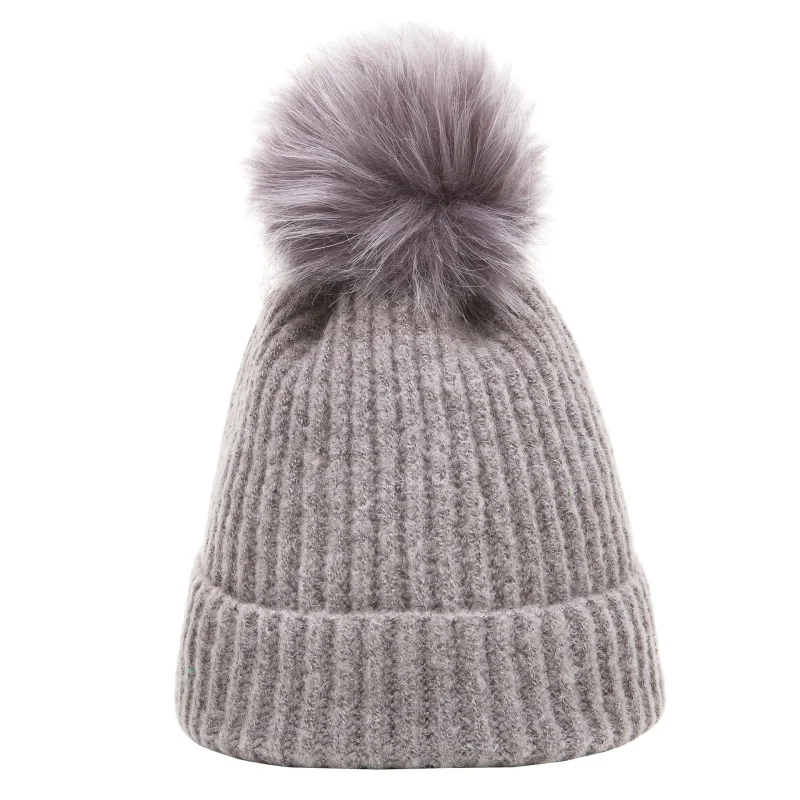 soft pom pom ribbed beanie hat