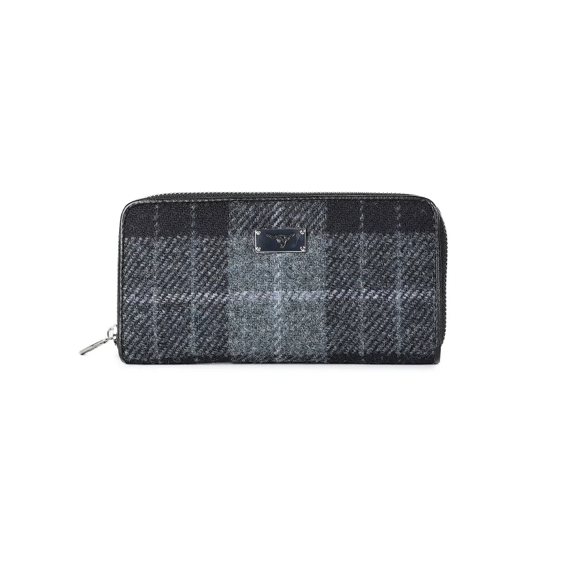 staffa grey black tartan zip purse