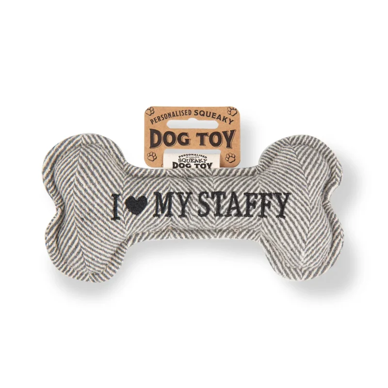 staffy loving squeaky bone dog toy