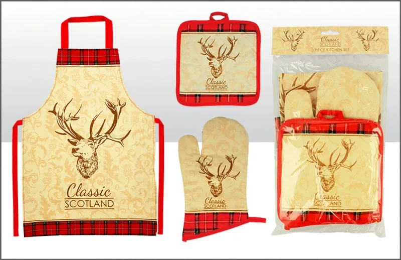 stag design oven mitt pot holder apron set