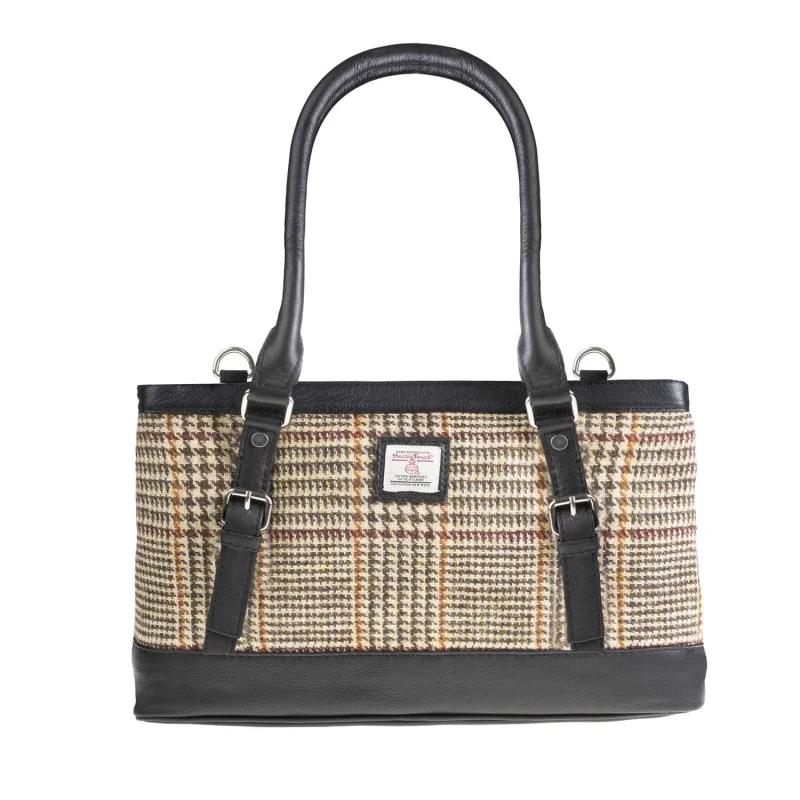 tan brown dogtooth leather handbag