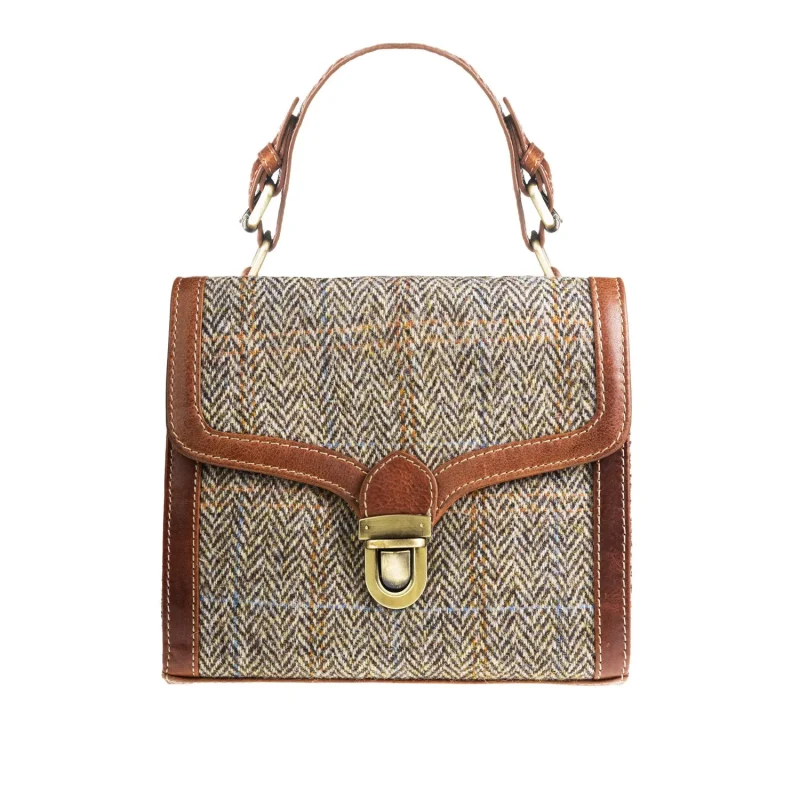 tan brown herringbone ladies handbag