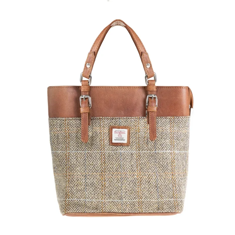 tan brown herringbone leather handbag for women