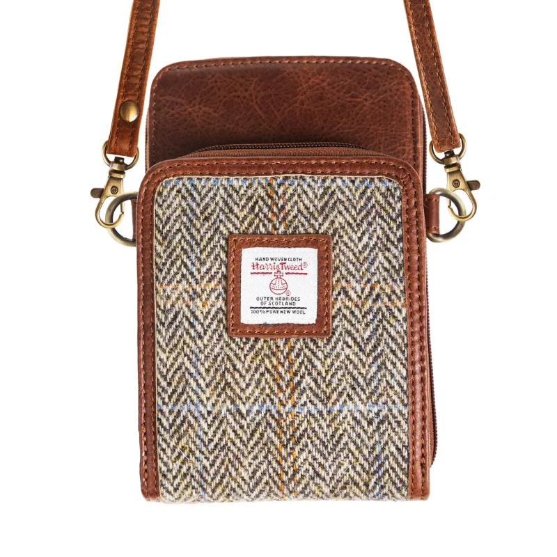 tan brown herringbone travel crossbody bag