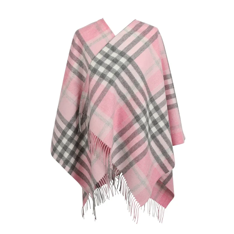 tartan cashmere cape for kids pink