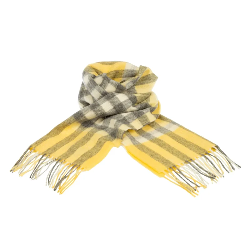 tartan cashmere scarf 90 10 blend bar yellow