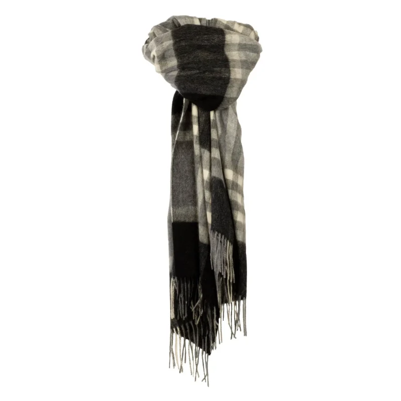 tartan cashmere scarf 90 10 blend black