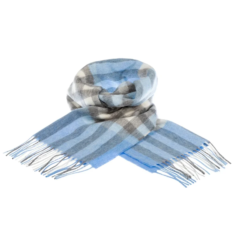 tartan cashmere scarf 90 10 blend blue bar