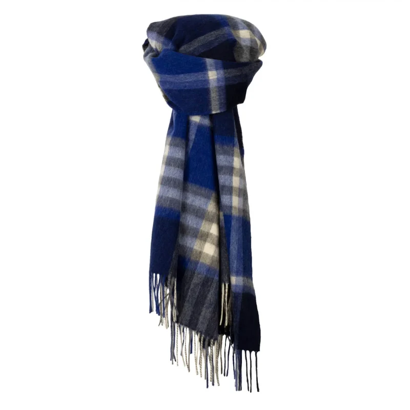 tartan cashmere scarf 90 10 blend navy