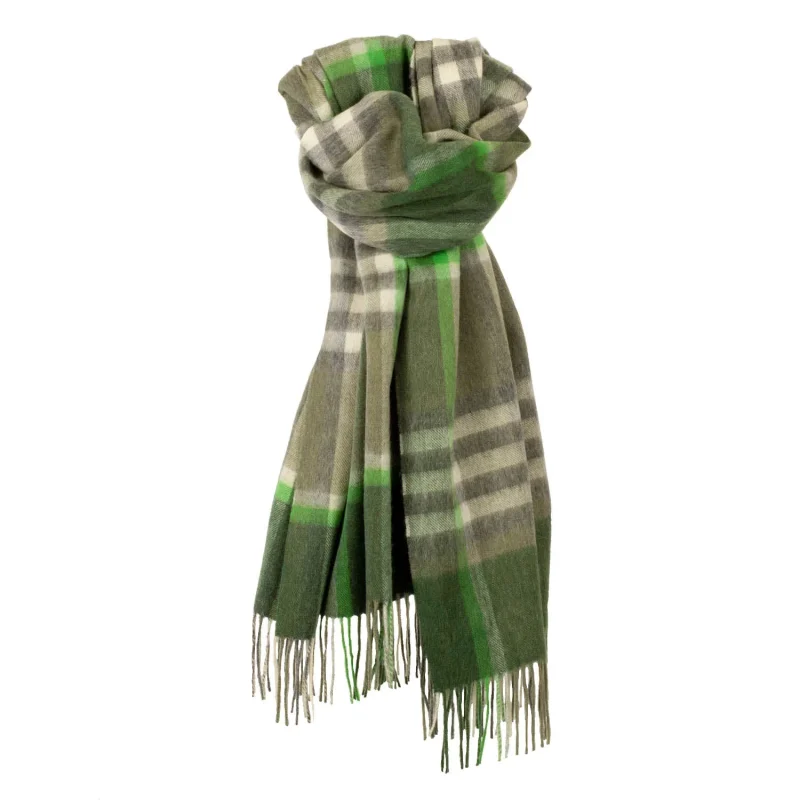 tartan cashmere scarf 90 10 blend olive green