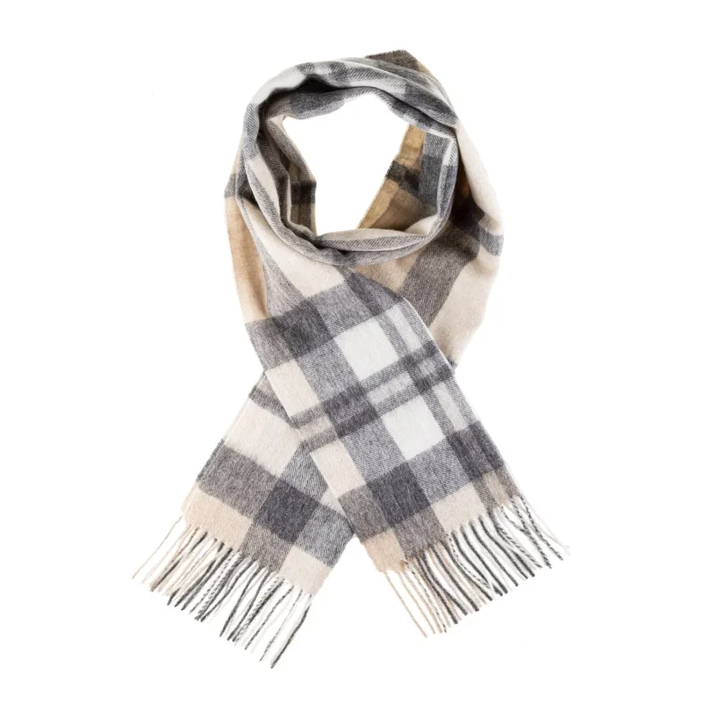 tartan cashmere scarf in grey natural