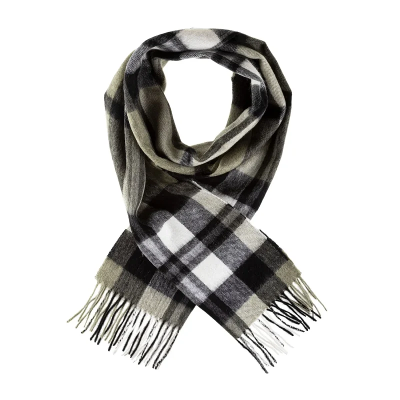 tartan cashmere scarf olive green