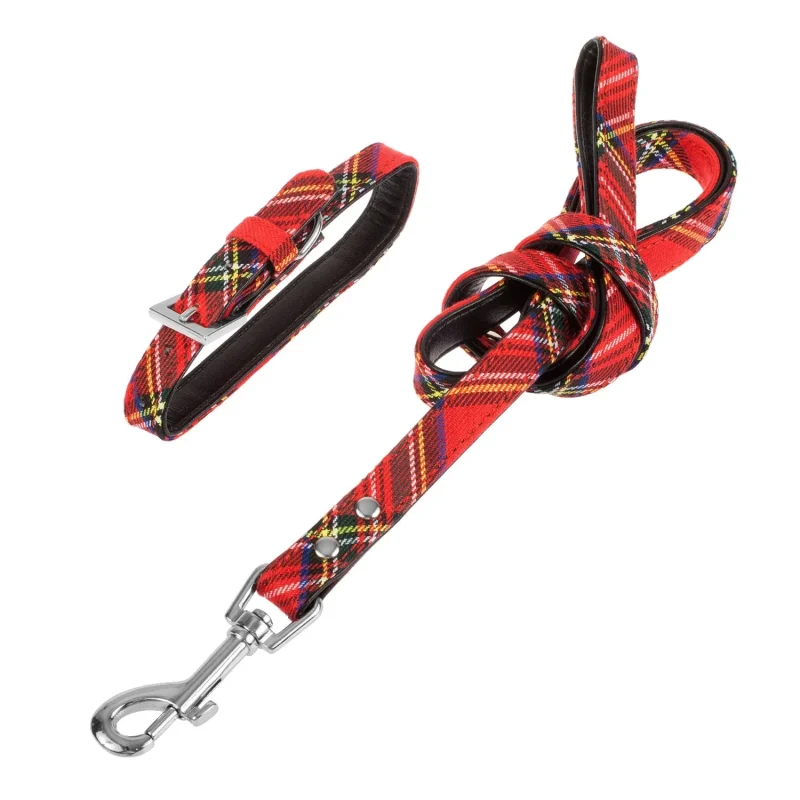 tartan dog collar lead set stewart royal small