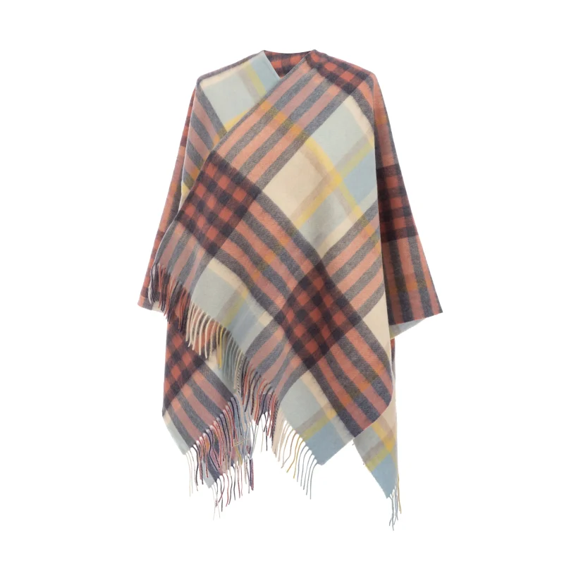 tartan lambswool kids cape pastel pink checkered design scaled