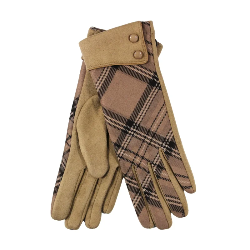 tartan moleskin button cuff gloves