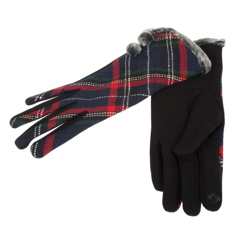 tartan pom pom gloves