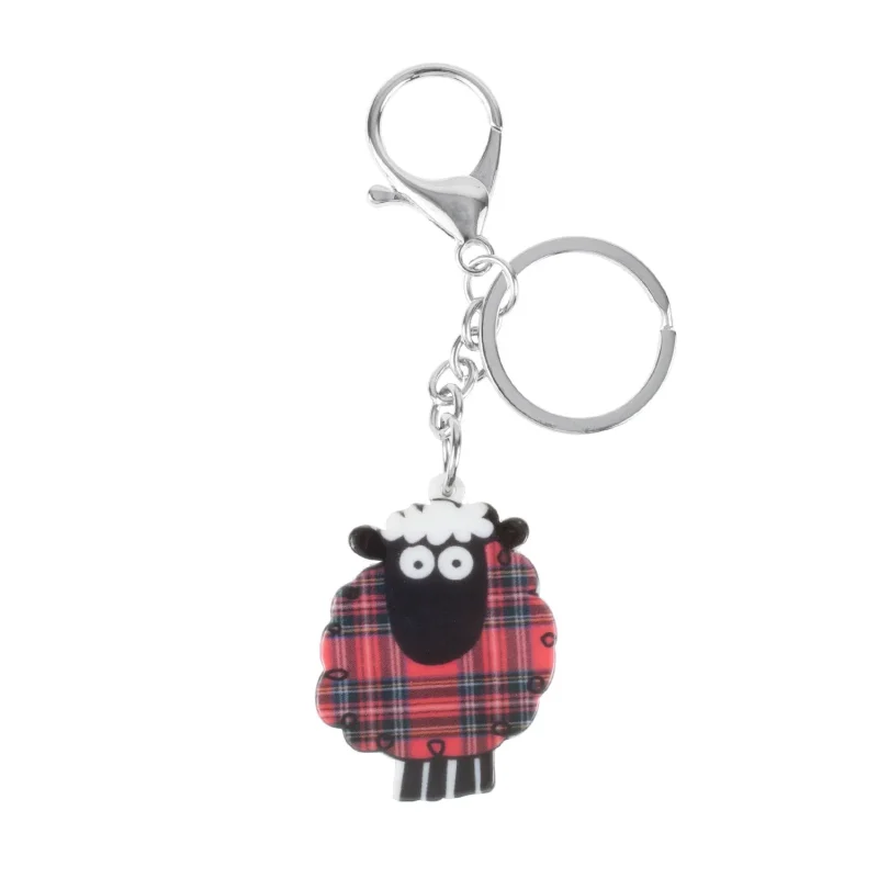 tartan sheep metal key ring