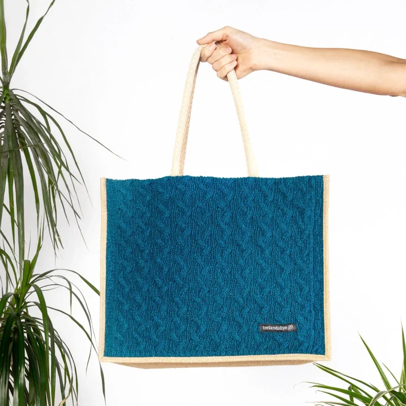 teal cashmere wool knitted tote bag harbour collection