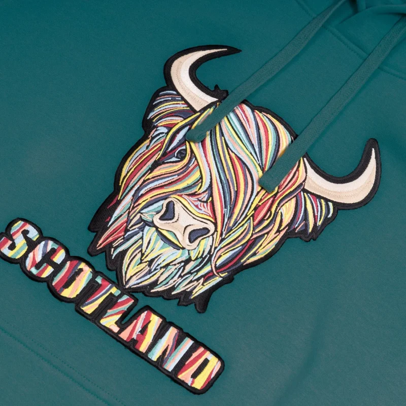 teal pastel highland cow hoodie for adults