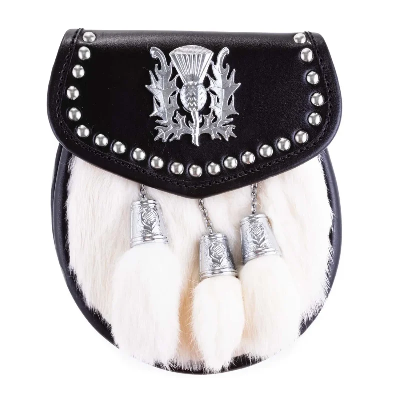 thistle embossed rabbit fur half sporran with studs