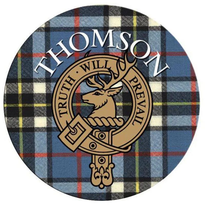 thomson family name round cork coaster