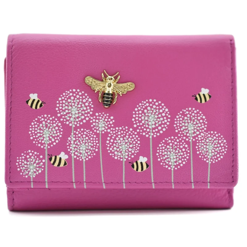 tri fold moonflower bee purse pink