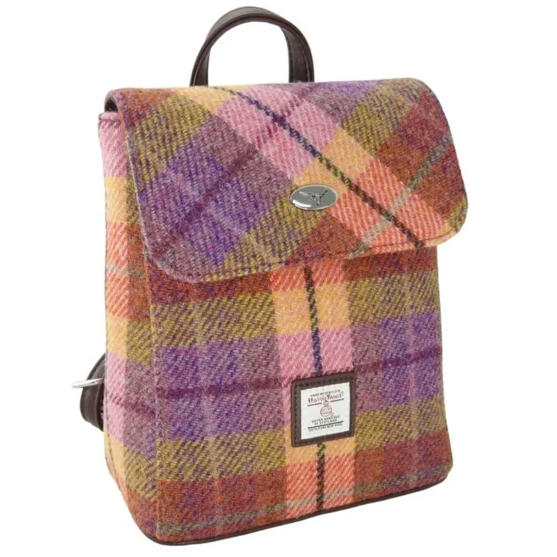 tummel tartan backpack in peach purple