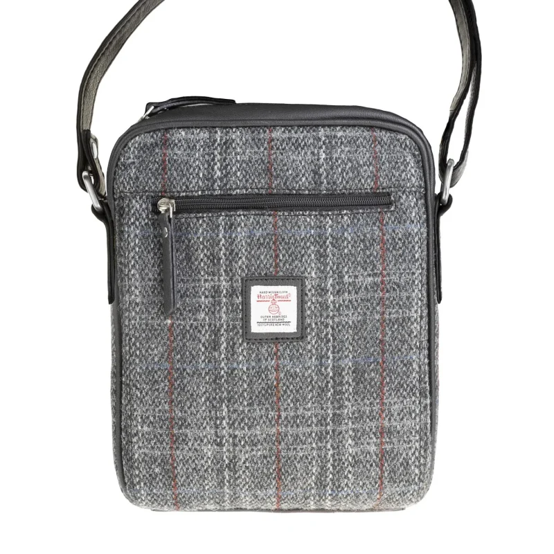 vegan leather check crossbody bag grey red black