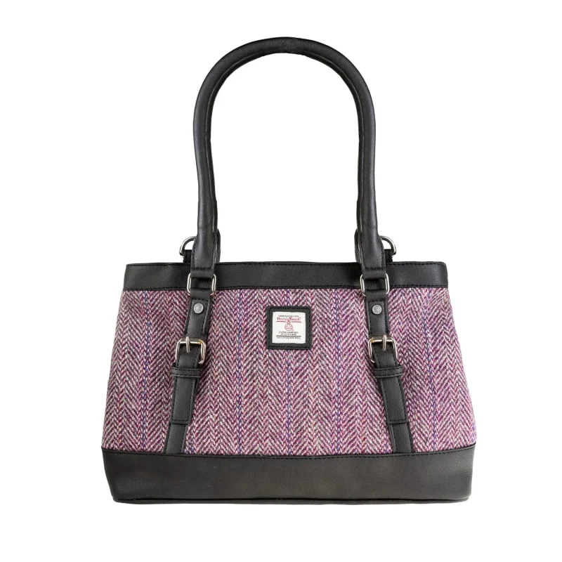 vegan leather handbag plum herringbone black