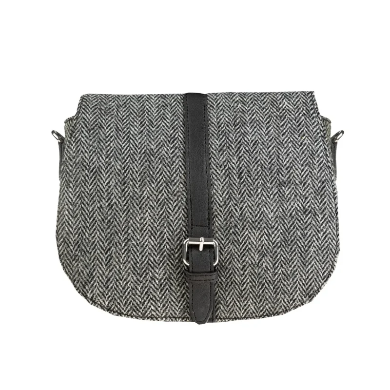 vegan leather herringbone flap bag black white