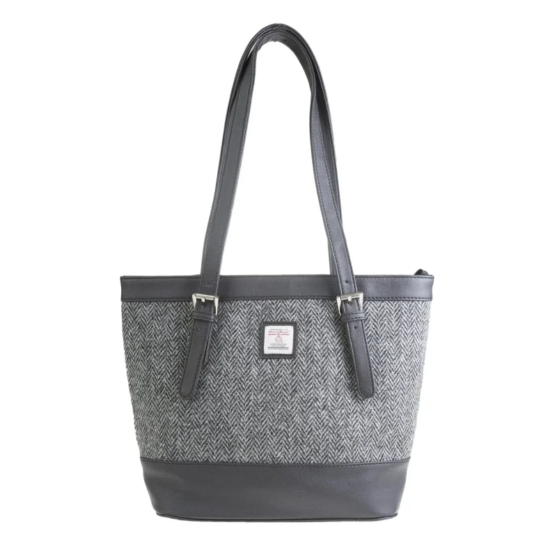 vegan leather tote bag herringbone black white