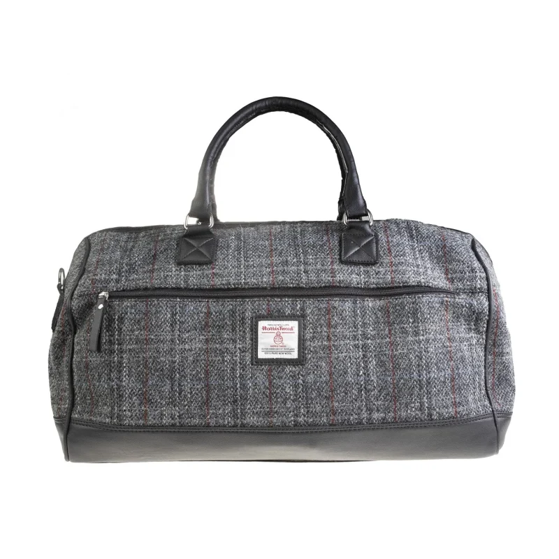 vegan leather weekender bag grey red check black