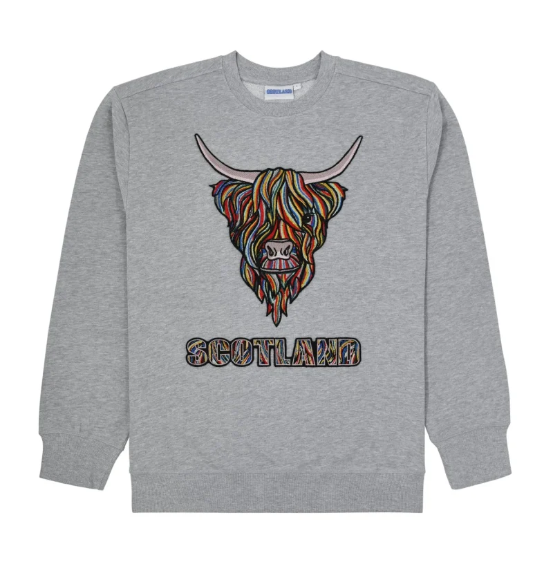 vibrant highland cow embroidered sweatshirt