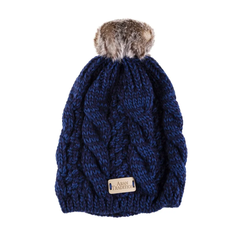 warm cable knit pom pom beanie hat