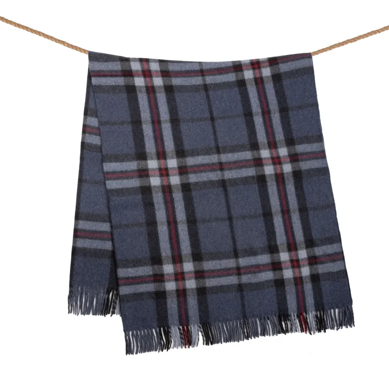 warm highland wool tartan blanket navy thomson