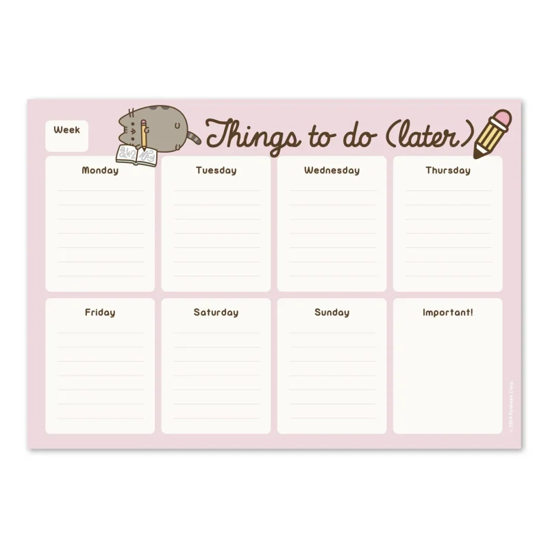 weekly a4 pusheen notepad rose floral