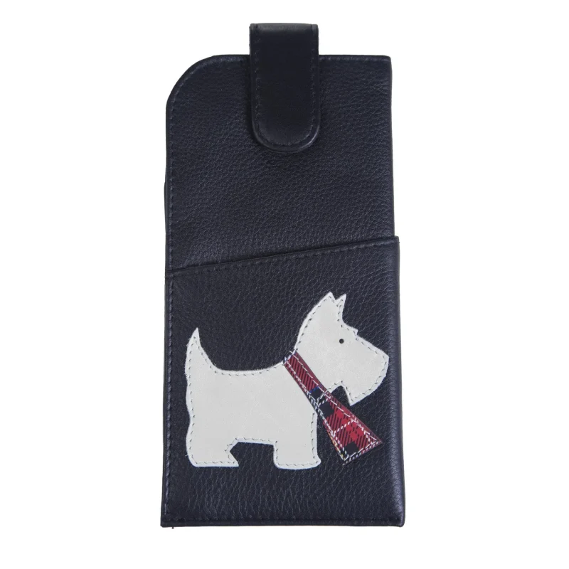 white dog black glasses case