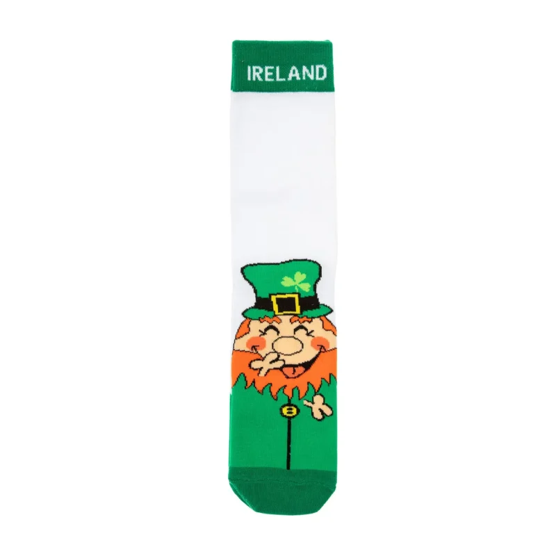 white funny leprechaun kids socks