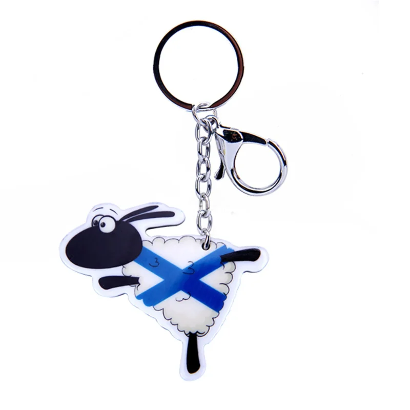 white saltire dancing sheep acrylic keyring