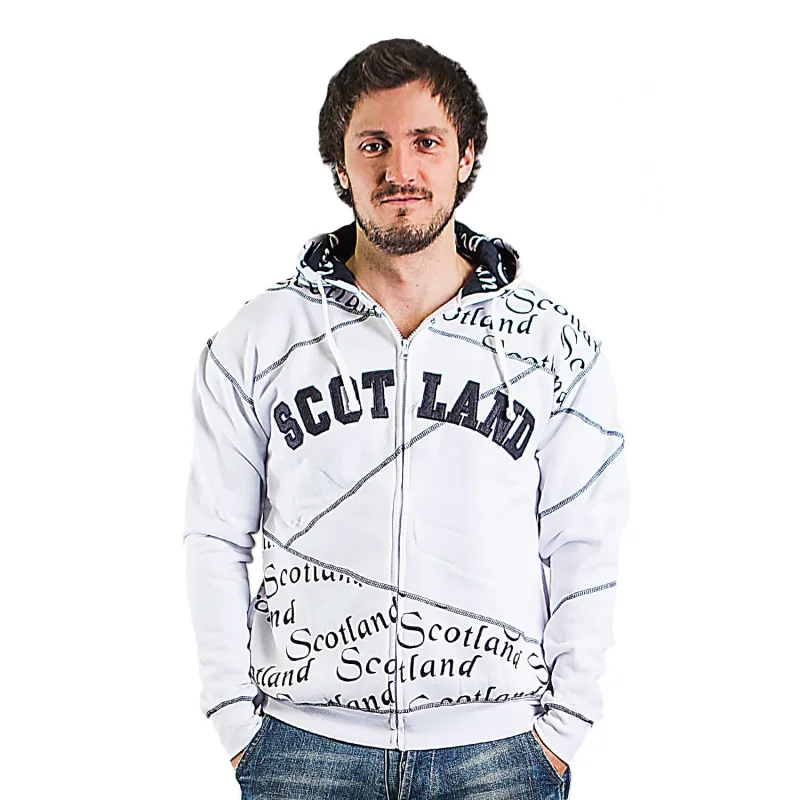 white scotland scroll hooded zip top