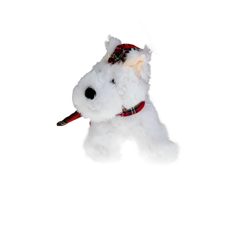 white tartan dog plush toy 25cm