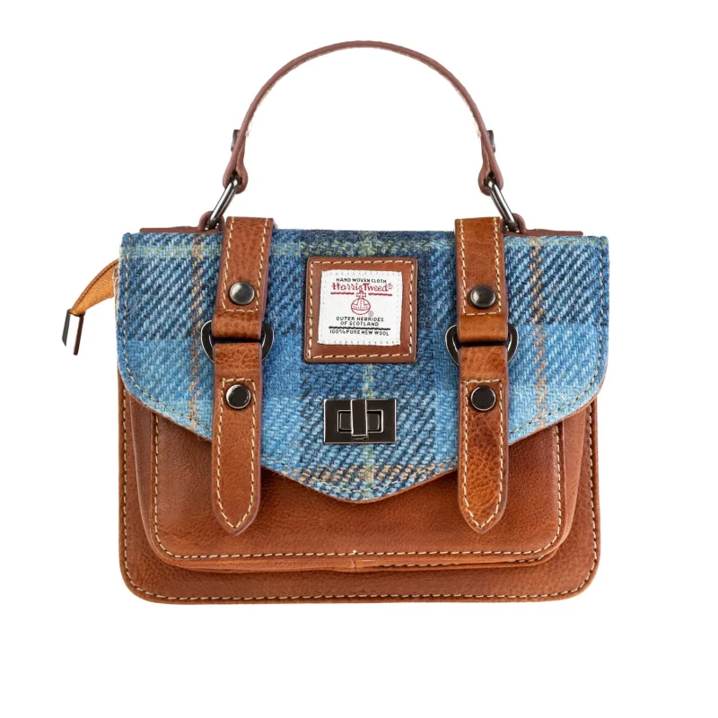 women s blue tan leather mini satchel bag