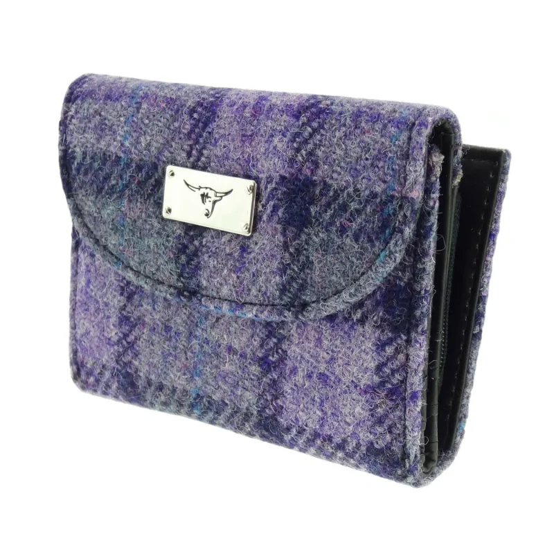 women s bold purple harris tweed zip purse