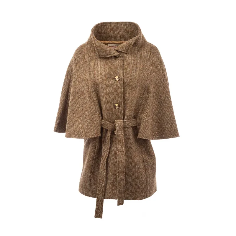 women s brown herringbone harris tweed cape with belt